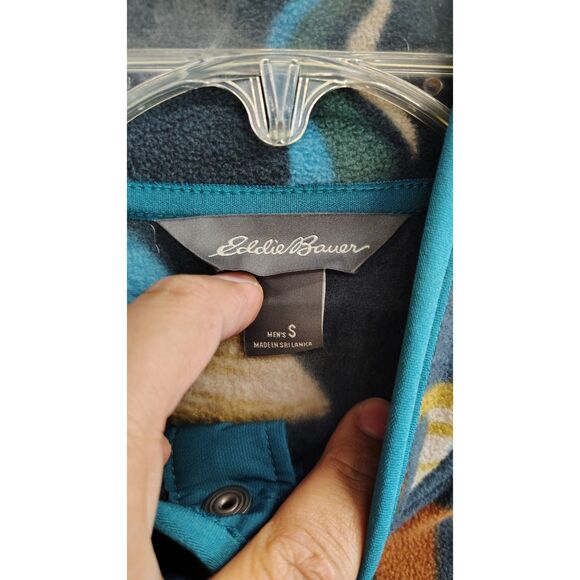 Eddie Bauer Men's Small Quarter Button Up Black Fleece Synchilla Patterned - Picture 5 of 7